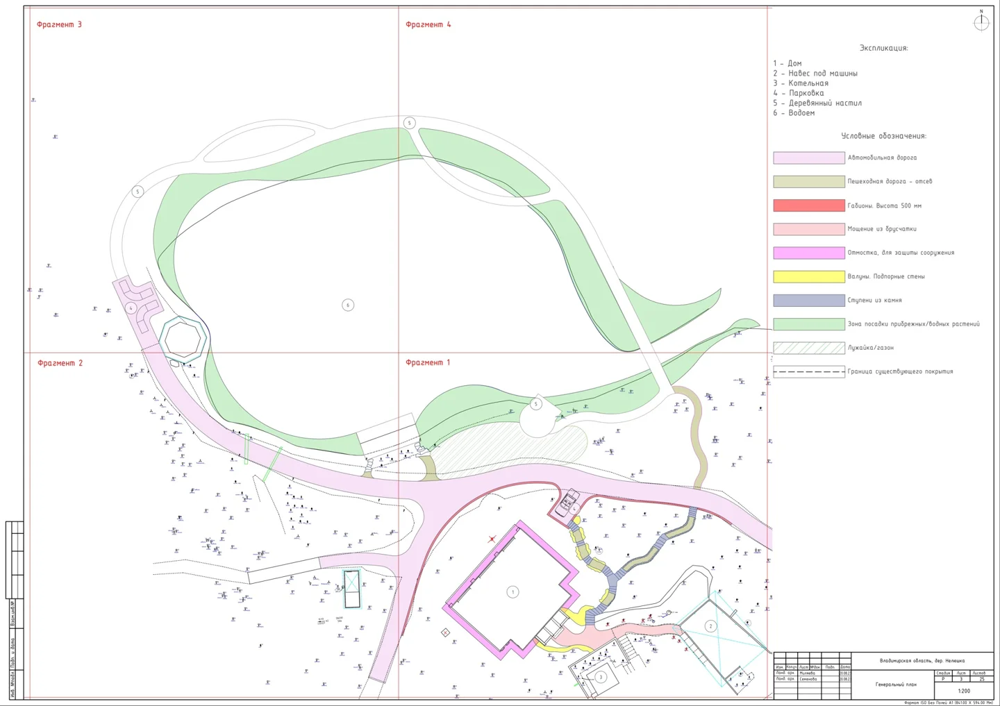 Рабочий план частного участка с дорожками, зонами и посадками